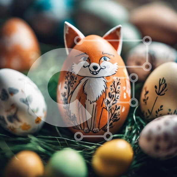 Intra Συλλεκτικό Ξύλινο Παζλ Plywood  4mm - Πασχαλινό αυγό με ζωγραφισμένη αλεπού και στολισμένα αυγά Σε Ξύλινο Κουτί - Διαστάσεις: 10x10 cm – 25 κομμάτια