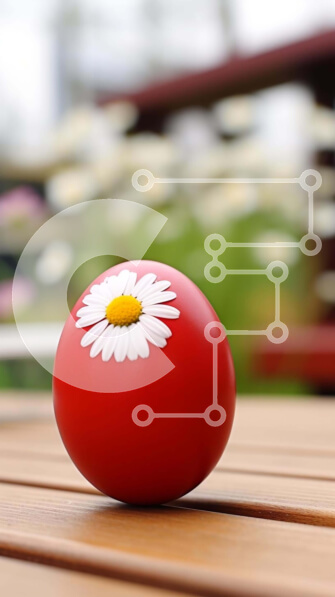 Intra Συλλεκτικό Ξύλινο Παζλ Plywood  4mm - Κόκκινη και λευκή μπάλα με μαργαρίτες σε εξωτερικό ξύλινο τραπέζι Σε Ξύλινο Κουτί - Διαστάσεις Puzzle: 10x10 cm – 25 κομμάτια