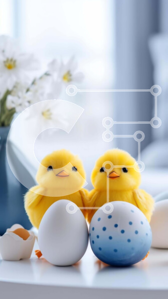 Intra Συλλεκτικό Ξύλινο Παζλ Plywood  4mm - Κίτρινες νεοσσοί, πασχαλινά αυγά και λουλούδια σε ένα τραπέζι Σε Ξύλινο Κουτί - Διαστάσεις: 10x10 cm – 25 κομμάτια