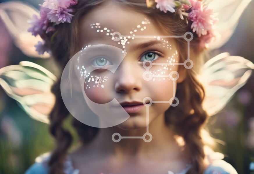 Intra Συλλεκτικό Ξύλινο Παζλ Plywood  4mm - Νεαρό κορίτσι με τα φτερά της νεράιδας και τα λουλούδια στο πρόσωπό της Σε Ξύλινο Κουτί - Διαστάσεις Puzzle: 10x10 cm – 25 κομμάτια