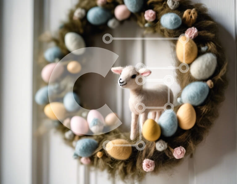 Intra Συλλεκτικό Ξύλινο Παζλ Plywood  4mm - Πασχαλινό στεφάνι με πρόβατα και πολύχρωμα αυγά Σε Ξύλινο Κουτί - Διαστάσεις: 10x10 cm – 25 κομμάτια