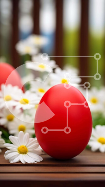 Intra Συλλεκτικό Ξύλινο Παζλ Plywood  4mm - Πασχαλινά αυγά και μαργαρίτες σε ξύλινο τραπέζι Σε Ξύλινο Κουτί - Διαστάσεις: 10x10 cm – 25 κομμάτια