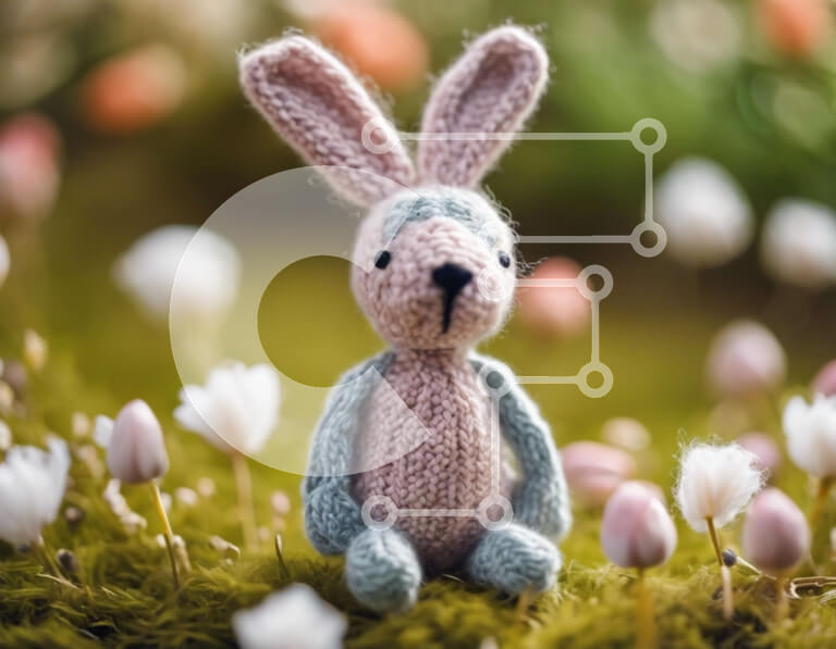 Intra Συλλεκτικό Ξύλινο Παζλ Plywood  4mm - Πλεκτό λαγουδάκι σε γρασίδι με λουλούδια Σε Ξύλινο Κουτί - Διαστάσεις: 10x10 cm – 25 κομμάτια