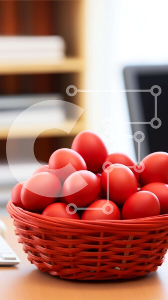 Intra Συλλεκτικό Ξύλινο Παζλ Plywood  4mm - Καλάθι με κόκκινα αυγά στο τραπέζι Σε Ξύλινο Κουτί - Διαστάσεις: 10x10 cm – 25 κομμάτια