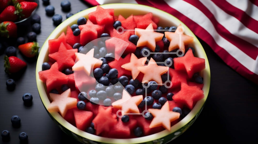 Intra Συλλεκτικό Ξύλινο Παζλ Plywood  4mm - Patriotic Fruit Bowl με καρπούζι σε σχήμα αστεριού, βατόμουρα και φράουλες Σε Ξύλινο Κουτί - Διαστάσεις: 10x10 cm – 25 κομμάτια