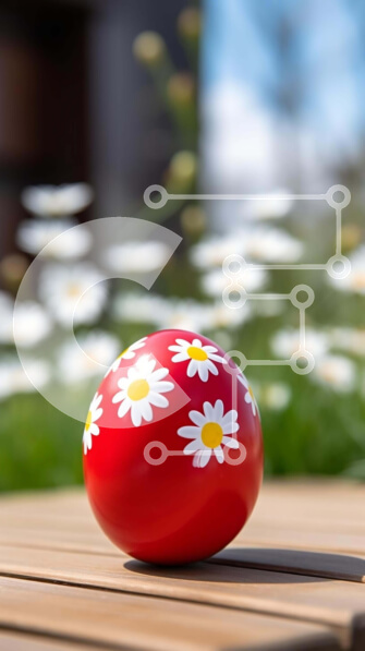 Intra Συλλεκτικό Ξύλινο Παζλ Plywood  4mm - Κόκκινο πασχαλινό αυγό με μαργαρίτες σε ξύλινο τραπέζι Σε Ξύλινο Κουτί - Διαστάσεις: 10x10 cm – 25 κομμάτια