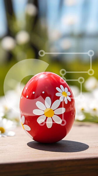Intra Συλλεκτικό Ξύλινο Παζλ Plywood  4mm - Διακοσμητικό κόκκινο πασχαλινό αυγό με μαργαρίτες σε ξύλινο τραπέζι Σε Ξύλινο Κουτί - Διαστάσεις: 10x10 cm – 25 κομμάτια