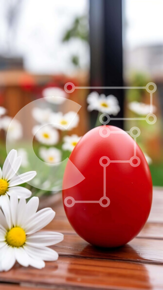 Intra Συλλεκτικό Ξύλινο Παζλ Plywood  4mm - Γιορτινό πασχαλινό τραπέζι με κόκκινη μπάλα και λευκές μαργαρίτες Σε Ξύλινο Κουτί - Διαστάσεις: 10x10 cm – 25 κομμάτια