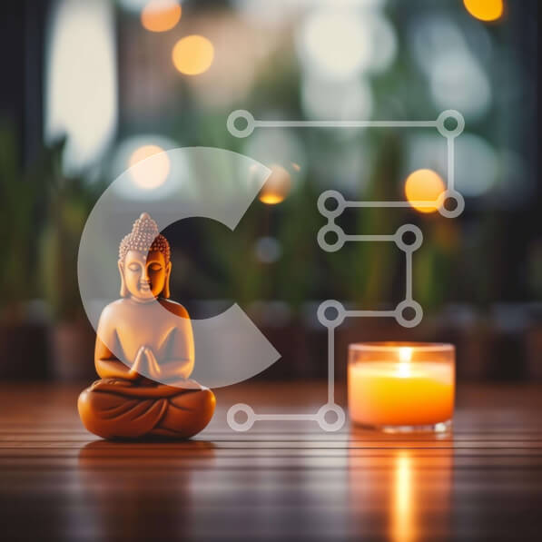 Intra Συλλεκτικό Ξύλινο Παζλ Plywood  4mm - Άγαλμα και κερί του Βούδα για διαλογισμό και χαλάρωση Σε Ξύλινο Κουτί - Διαστάσεις Puzzle: 10x10 cm – 25 κομμάτια