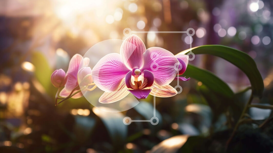 Intra Συλλεκτικό Ξύλινο Παζλ Plywood  4mm - Ροζ λουλούδι ορχιδέας σε καταπράσινο φύλλωμα Σε Ξύλινο Κουτί - Διαστάσεις: 10x10 cm – 25 κομμάτια