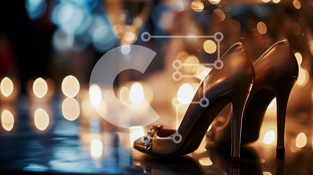 Intra Συλλεκτικό Ξύλινο Παζλ Plywood  4mm - Ζευγάρι ψηλοτάκουνα παπούτσια σε διακοσμημένο τραπέζι με ποτήρι κρασιού Σε Ξύλινο Κουτί - Διαστάσεις Puzzle: 10x10 cm – 25 κομμάτια