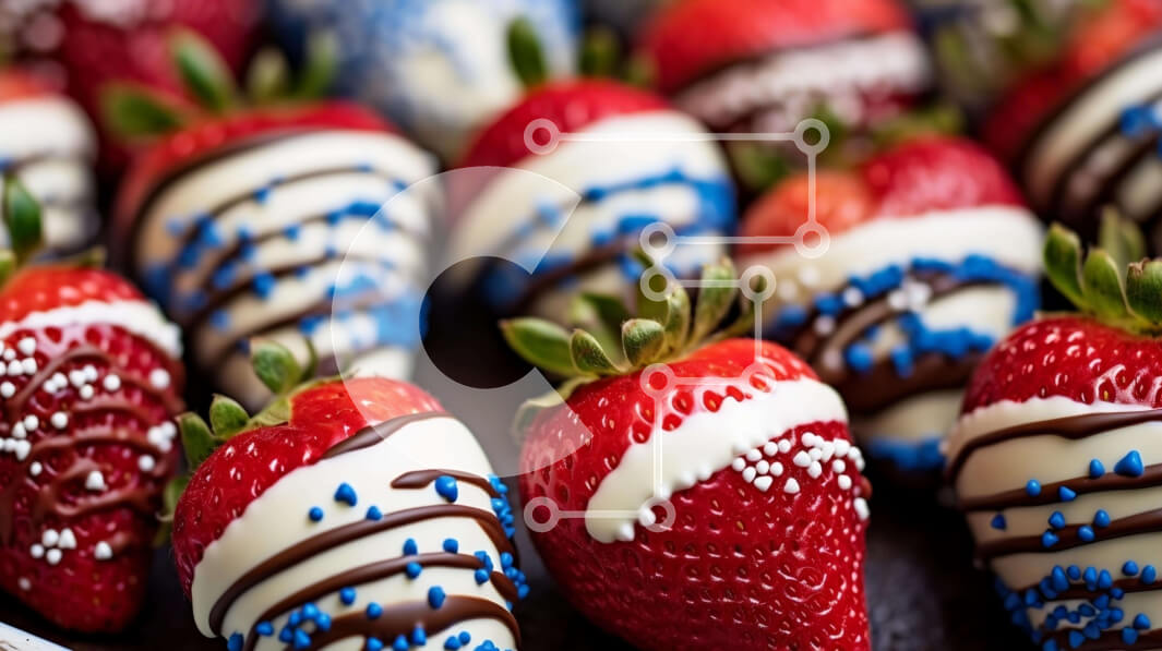 Σετ των 2 Intra Συλλεκτικό Ξύλινο Παζλ Plywood  4mm - Δίσκος με φράουλες καλυμμένες με σοκολάτα με κόκκινα, λευκά και μπλε πασπαλίσματα Σε Ξύλινο Κουτί - Διαστάσεις: 10x10 cm – 25 κομμάτια