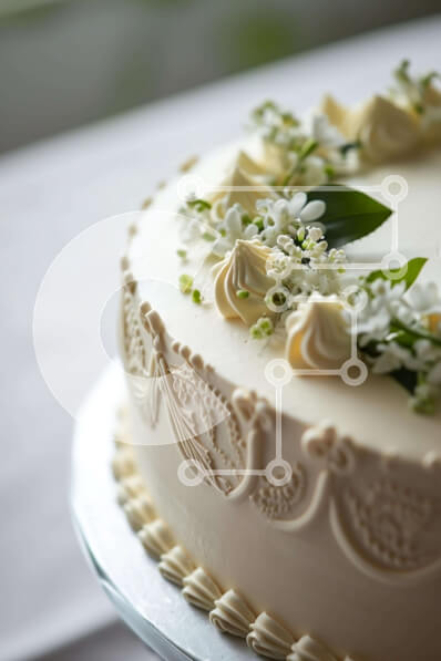 Σετ των 2 Intra Συλλεκτικό Ξύλινο Παζλ Plywood  4mm - Λευκό κέικ με λουλούδια και πράσινα φύλλα σε διακοσμητικό ασημένιο πιάτο Σε Ξύλινο Κουτί - Διαστάσεις: 10x10 cm – 25 κομμάτια