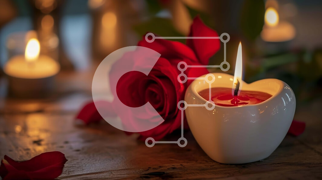 Intra Συλλεκτικό Ξύλινο Παζλ Plywood  4mm - Ρομαντικό κερί σε σχήμα καρδιάς με κόκκινο τριαντάφυλλο Σε Ξύλινο Κουτί - Διαστάσεις Puzzle: 10x10 cm – 25 κομμάτια