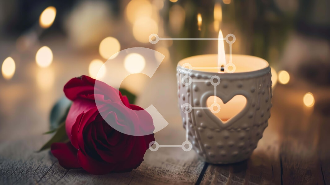 Σετ των 2 Intra Συλλεκτικό Ξύλινο Παζλ Plywood  4mm - Ρομαντικό κόκκινο τριαντάφυλλο και κερί σε ξύλινο τραπέζι Σε Ξύλινο Κουτί - Διαστάσεις: 10x10 cm – 25 κομμάτια