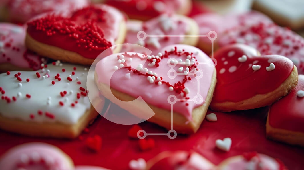 Σετ των 2 Intra Συλλεκτικό Ξύλινο Παζλ Plywood  4mm - Μπισκότα του Αγίου Βαλεντίνου σε σχήμα καρδιάς σε ένα κόκκινο τραπέζι Σε Ξύλινο Κουτί - Διαστάσεις: 10x10 cm – 25 κομμάτια