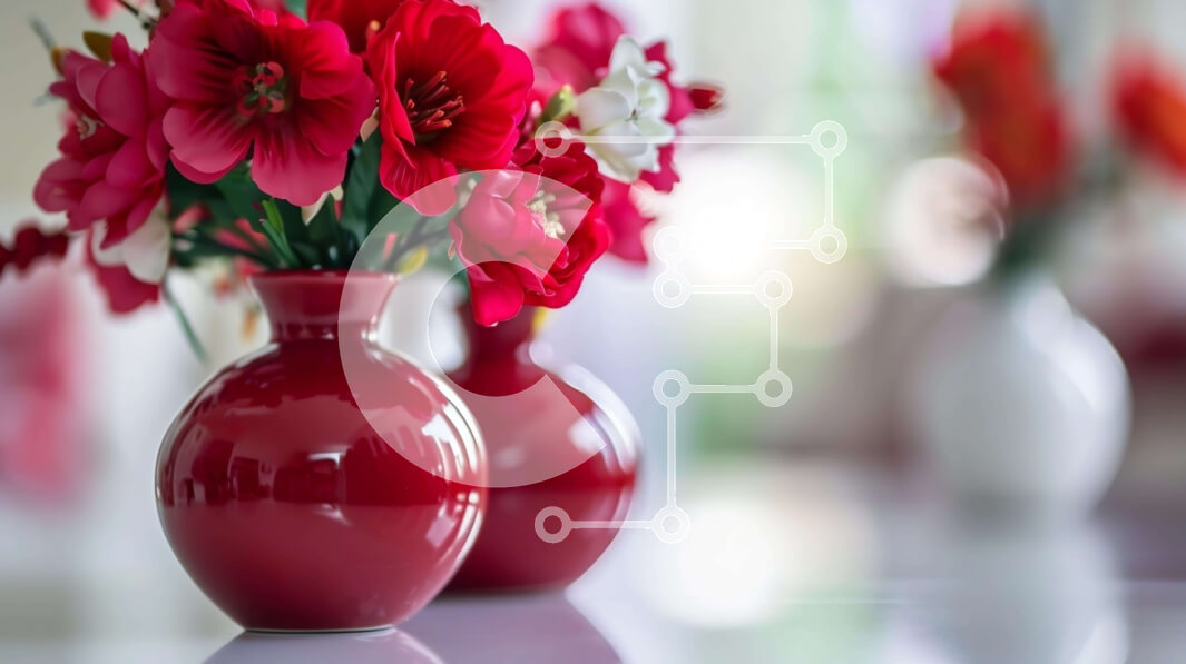 Intra Συλλεκτικό Ξύλινο Παζλ Plywood  4mm - Κόκκινα βάζα με λευκά και κόκκινα λουλούδια σε ένα τραπέζι Σε Ξύλινο Κουτί - Διαστάσεις Puzzle: 10x10 cm – 25 κομμάτια