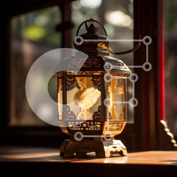 Intra Συλλεκτικό Ξύλινο Παζλ Plywood  4mm - Περίτεχνο μεταλλικό φανάρι σε ξύλινο τραπέζι στο φως του ήλιου Σε Ξύλινο Κουτί - Διαστάσεις Puzzle: 10x10 cm – 25 κομμάτια