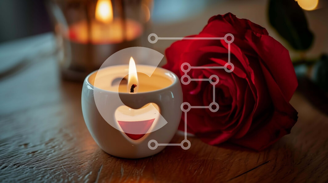 Intra Συλλεκτικό Ξύλινο Παζλ Plywood  4mm - Ρομαντικό κόκκινο τριαντάφυλλο και καρδιά από κερί Σε Ξύλινο Κουτί - Διαστάσεις Puzzle: 10x10 cm – 25 κομμάτια