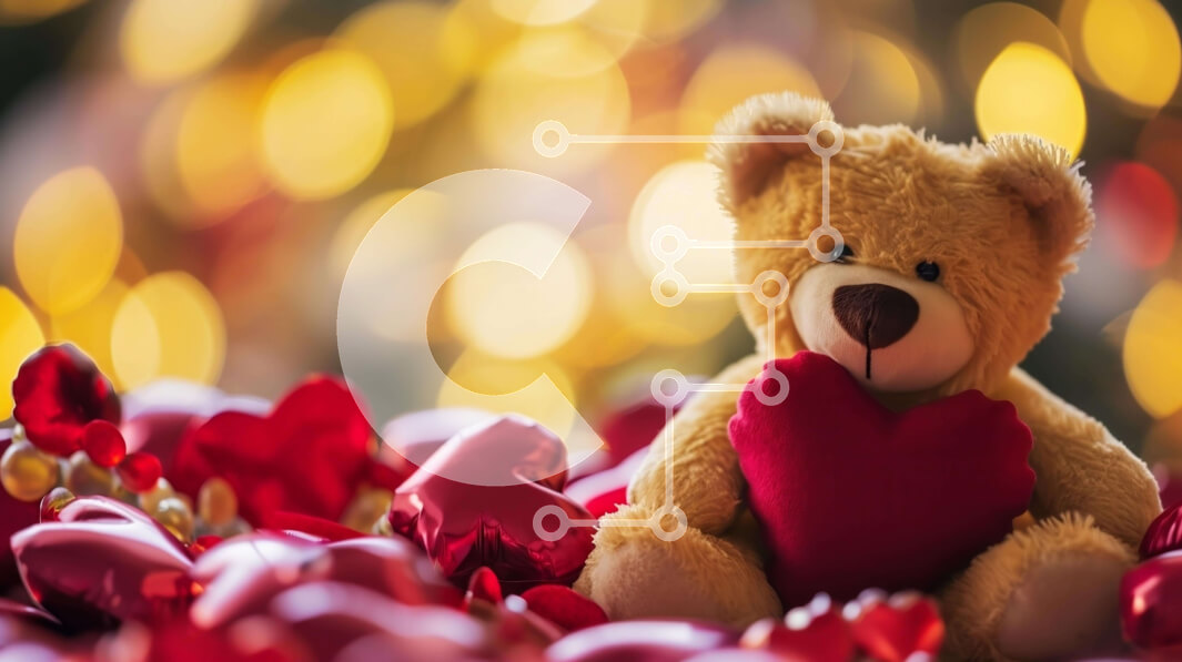 Intra Συλλεκτικό Ξύλινο Παζλ Plywood  4mm - Το αρκουδάκι κάθεται σε κόκκινες καρδιές και διακοσμήσεις Σε Ξύλινο Κουτί - Διαστάσεις: 10x10 cm – 25 κομμάτια