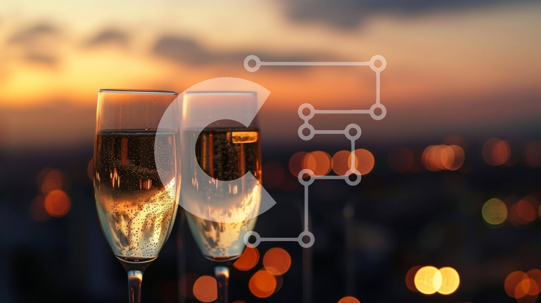 Intra Συλλεκτικό Ξύλινο Παζλ Plywood  4mm - Φλάουτα σαμπάνιας στο μπαλκόνι στο ηλιοβασίλεμα Σε Ξύλινο Κουτί - Διαστάσεις Puzzle: 10x10 cm – 25 κομμάτια