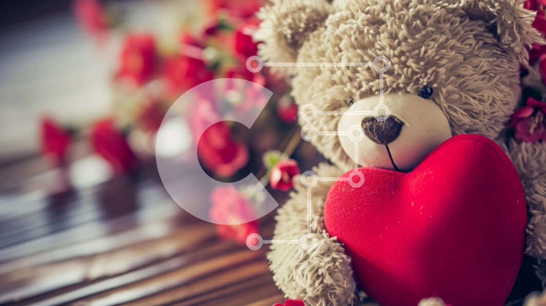 Intra Συλλεκτικό Ξύλινο Παζλ Plywood  4mm - Αρκουδάκι με κόκκινα τριαντάφυλλα και καρδιά Σε Ξύλινο Κουτί - Διαστάσεις Puzzle: 10x10 cm – 25 κομμάτια