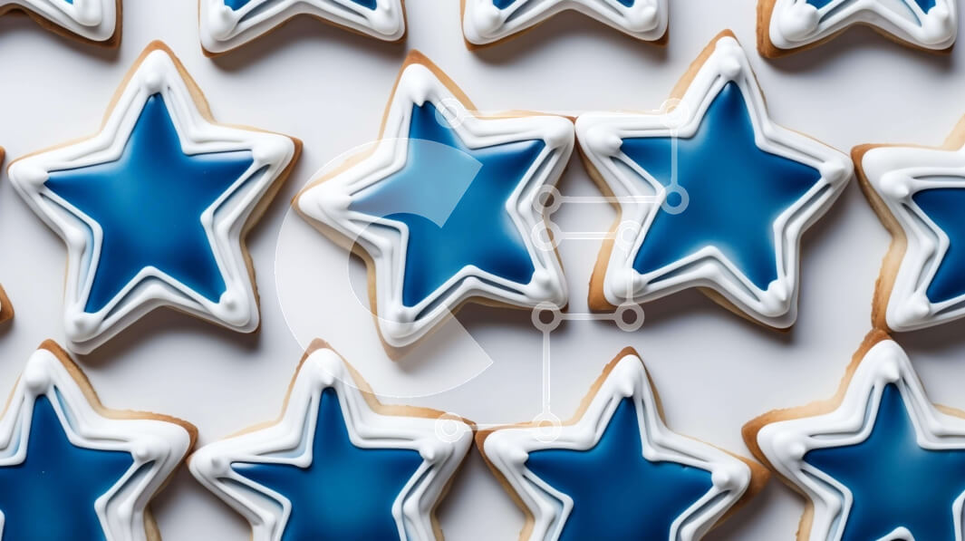 Σετ των 2 Intra Συλλεκτικό Ξύλινο Παζλ Plywood  4mm - Μπισκότα σε σχήμα αστεριού με Λευκό Πάγωμα και Μπλε Πασπαλίσματα Σε Ξύλινο Κουτί - Διαστάσεις: 10x10 cm – 25 κομμάτια