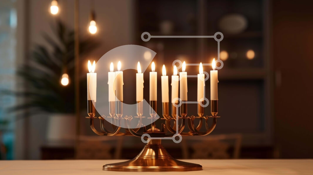 Intra Συλλεκτικό Ξύλινο Παζλ Plywood  4mm - Ορειχάλκινο Menorah σε ένα εορταστικό τραπέζι για τον εορτασμό του Χανουκά Σε Ξύλινο Κουτί - Διαστάσεις Puzzle: 10x10 cm – 25 κομμάτια