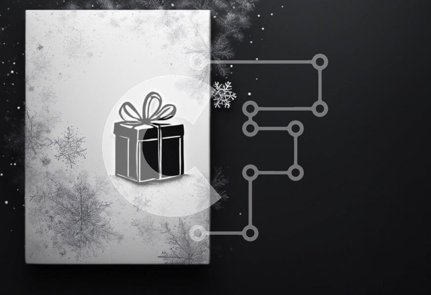 Intra Συλλεκτικό Ξύλινο Παζλ Plywood  4mm - Ασπρόμαυρη χειμερινή σκηνή με κουτί δώρου και νιφάδες χιονιού Σε Ξύλινο Κουτί - Διαστάσεις Puzzle: 10x10 cm – 25 κομμάτια