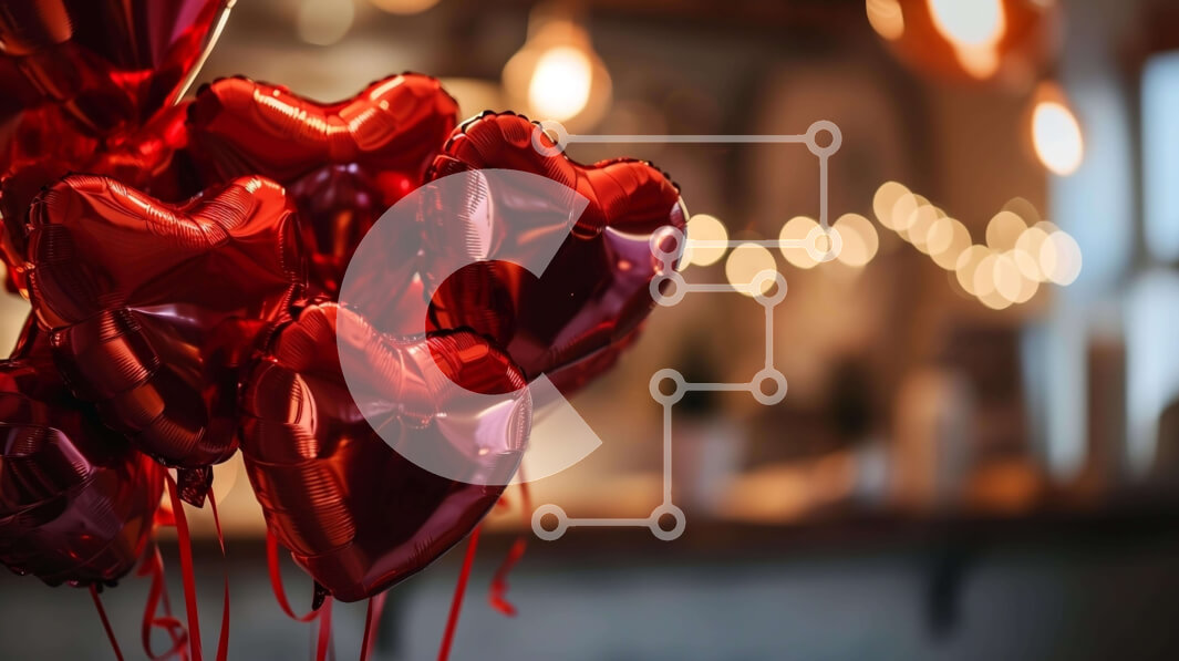 Intra Συλλεκτικό Ξύλινο Παζλ Plywood  4mm - Κόκκινα μπαλόνια σε σχήμα καρδιάς για τον εορτασμό ειδικών περιστάσεων Σε Ξύλινο Κουτί - Διαστάσεις Puzzle: 10x10 cm – 25 κομμάτια