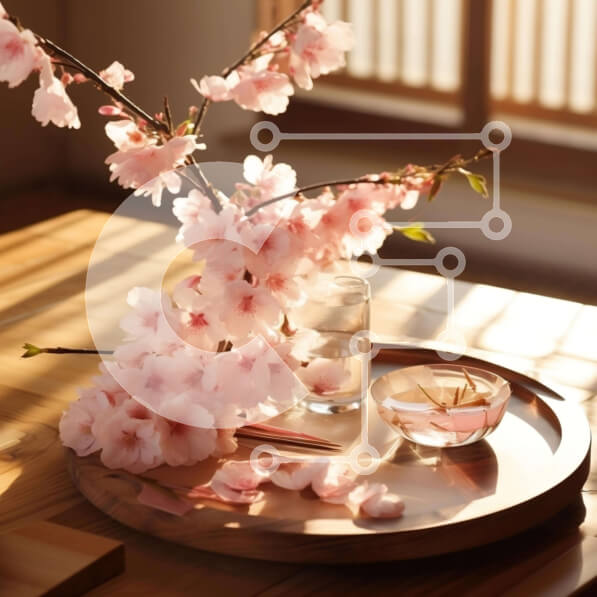 Intra Συλλεκτικό Ξύλινο Παζλ Plywood  4mm - Ροζ άνθη κερασιάς σύνθεση σε ξύλινο δίσκο Σε Ξύλινο Κουτί - Διαστάσεις: 10x10 cm – 25 κομμάτια