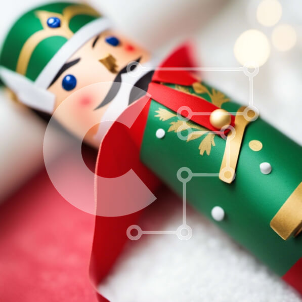 Intra Συλλεκτικό Ξύλινο Παζλ Plywood  4mm - Καρυοθραύστης τυλιγμένος σε πράσινο και κόκκινο χαρτί στο χιόνι Σε Ξύλινο Κουτί - Διαστάσεις: 10x10 cm – 25 κομμάτια