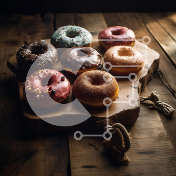 Σετ των 2 Intra Συλλεκτικό Ξύλινο Παζλ Plywood  4mm - Νόστιμη εικόνα με γλασαρισμένα ντόνατς σε ξύλινο ξύλο κοπής Σε Ξύλινο Κουτί - Διαστάσεις: 10x10 cm – 25 κομμάτια