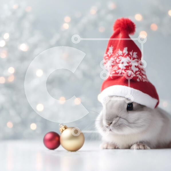 Intra Συλλεκτικό Ξύλινο Παζλ Plywood  4mm - Χαριτωμένο λαγουδάκι με καπέλο Άγιου Βασίλη και στολίδια Σε Ξύλινο Κουτί - Διαστάσεις Puzzle: 10x10 cm – 25 κομμάτια