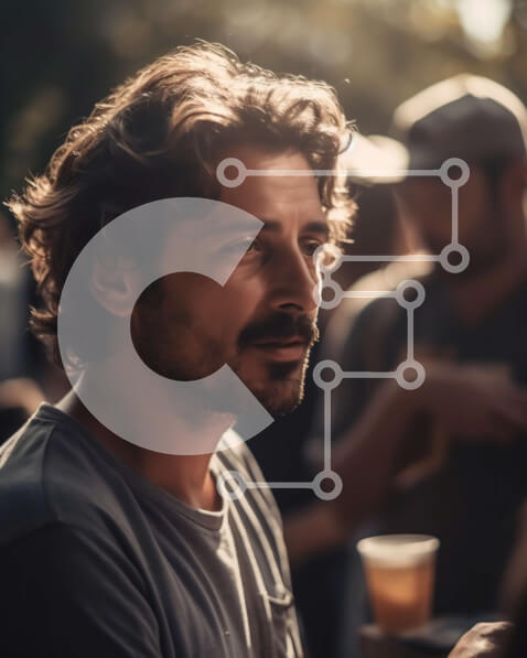 Intra Συλλεκτικό Ξύλινο Παζλ Plywood  4mm - Σοβαρός άνδρας που στέκεται στο πλήθος ανθρώπων Σε Ξύλινο Κουτί - Διαστάσεις Puzzle: 10x10 cm – 25 κομμάτια