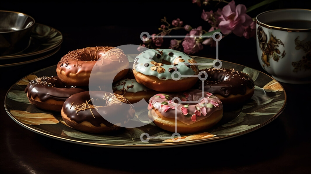 Σετ των 2 Intra Συλλεκτικό Ξύλινο Παζλ Plywood  4mm - Λαχταριστό πιάτο γλασαρισμένα ντόνατς με ροζ και κίτρινο γλάσο και ψεκασμούς Σε Ξύλινο Κουτί - Διαστάσεις: 10x10 cm – 25 κομμάτια