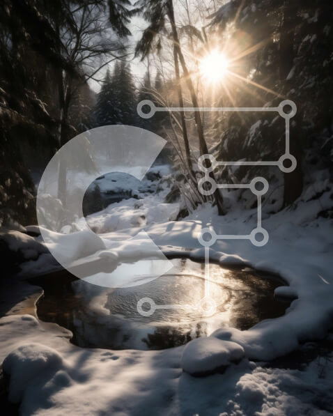 Σετ των 2 Intra Συλλεκτικό Ξύλινο Παζλ Plywood  4mm - Όμορφη εικόνα μιας μικρής λίμνης στο χιονισμένο δάσος Σε Ξύλινο Κουτί - Διαστάσεις: 10x10 cm – 25 κομμάτια