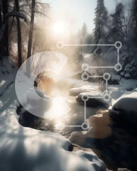 Intra Συλλεκτικό Ξύλινο Παζλ Plywood  4mm - Όμορφο χειμερινό τοπίο με χιονισμένα δέντρα και ποτάμι Σε Ξύλινο Κουτί - Διαστάσεις: 10x10 cm – 25 κομμάτια