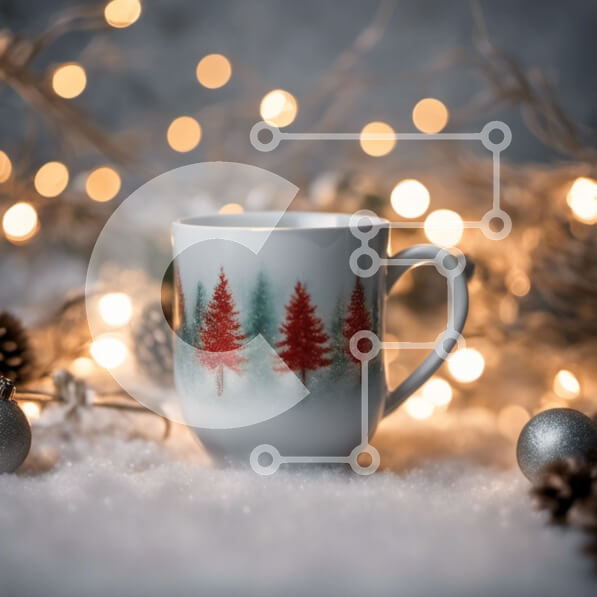 Intra Συλλεκτικό Ξύλινο Παζλ Plywood  4mm - Εορταστικό λευκό φλιτζάνι καφέ με σχέδιο δέντρου Σε Ξύλινο Κουτί - Διαστάσεις: 10x10 cm – 25 κομμάτια