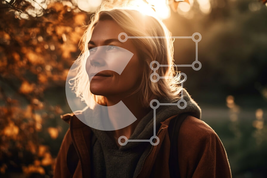 Intra Συλλεκτικό Ξύλινο Παζλ Plywood  4mm - Στοχαστική γυναίκα στο ηλιοβασίλεμα στο πάρκο φθινοπώρου Σε Ξύλινο Κουτί - Διαστάσεις Puzzle: 10x10 cm – 25 κομμάτια