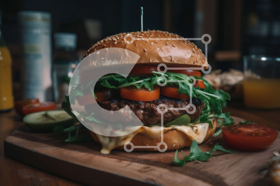 Σετ των 2 Intra Συλλεκτικό Ξύλινο Παζλ Plywood  4mm - Ζουμερό Cheeseburger με φρέσκα υλικά σε ξύλινη σανίδα Σε Ξύλινο Κουτί - Διαστάσεις: 10x10 cm – 25 κομμάτια