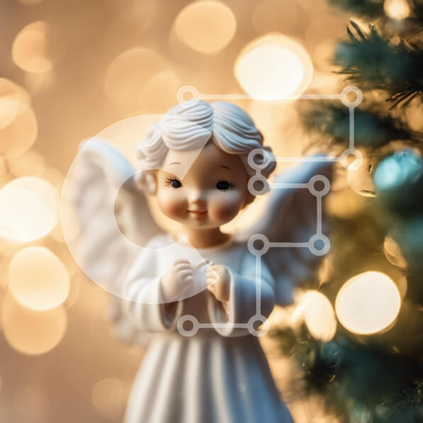 Intra Συλλεκτικό Ξύλινο Παζλ Plywood  4mm - Λευκό ειδώλιο αγγέλου μπροστά από ένα διακοσμημένο χριστουγεννιάτικο δέντρο Σε Ξύλινο Κουτί - Διαστάσεις: 10x10 cm – 25 κομμάτια