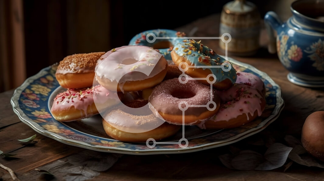 Σετ των 2 Intra Συλλεκτικό Ξύλινο Παζλ Plywood  4mm - Νόστιμη εικόνα από πολύχρωμα γλασαρισμένα ντόνατς σε ένα ξύλινο τραπέζι Σε Ξύλινο Κουτί - Διαστάσεις: 10x10 cm – 25 κομμάτια