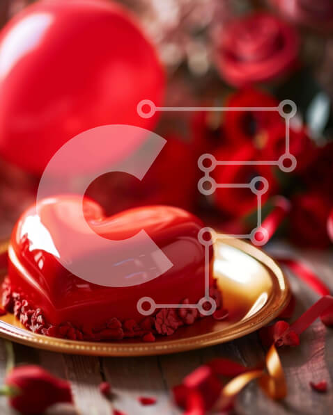 Intra Συλλεκτικό Ξύλινο Παζλ Plywood  4mm - Τούρτα του Αγίου Βαλεντίνου σε σχήμα καρδιάς με κόκκινα τριαντάφυλλα και μπαλόνια Σε Ξύλινο Κουτί - Διαστάσεις: 10x10 cm – 25 κομμάτια