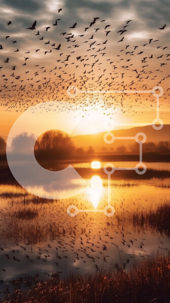 Σετ των 2 Intra Συλλεκτικό Ξύλινο Παζλ Plywood  4mm - Όμορφη εικόνα πουλιών που πετούν πάνω από ένα υδάτινο σώμα ηλιοβασιλέματος Σε Ξύλινο Κουτί - Διαστάσεις: 10x10 cm – 25 κομμάτια