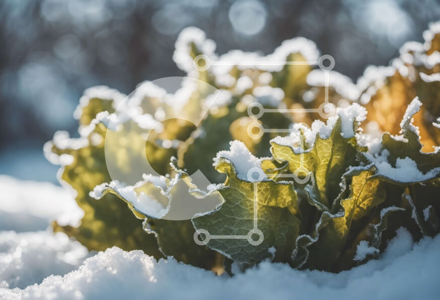 Intra Συλλεκτικό Ξύλινο Παζλ Plywood  4mm - Πράσινο φυτό καλυμμένο με χιόνι: Προσαρμογή και επιβίωση Σε Ξύλινο Κουτί - Διαστάσεις: 10x10 cm – 25 κομμάτια