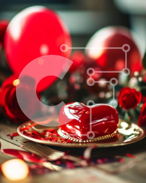 Intra Συλλεκτικό Ξύλινο Παζλ Plywood  4mm - Ρομαντική τούρτα του Αγίου Βαλεντίνου με τριαντάφυλλα και μπαλόνια Σε Ξύλινο Κουτί - Διαστάσεις: 10x10 cm – 25 κομμάτια