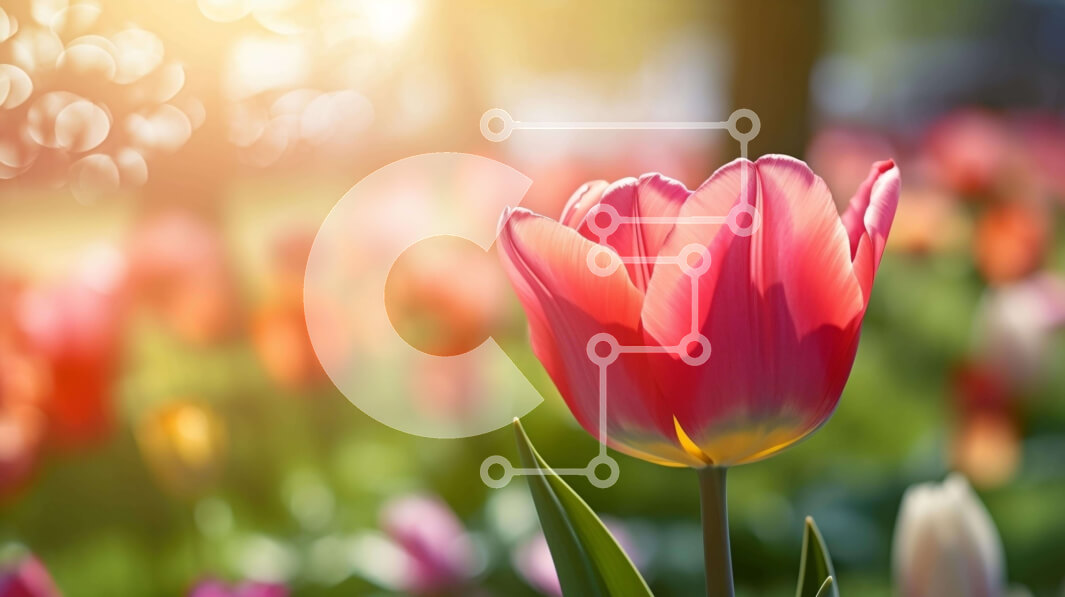 Intra Συλλεκτικό Ξύλινο Παζλ Plywood  4mm - Ροζ τουλίπα ανάμεσα σε πολύχρωμα λουλούδια Σε Ξύλινο Κουτί - Διαστάσεις: 10x10 cm – 25 κομμάτια