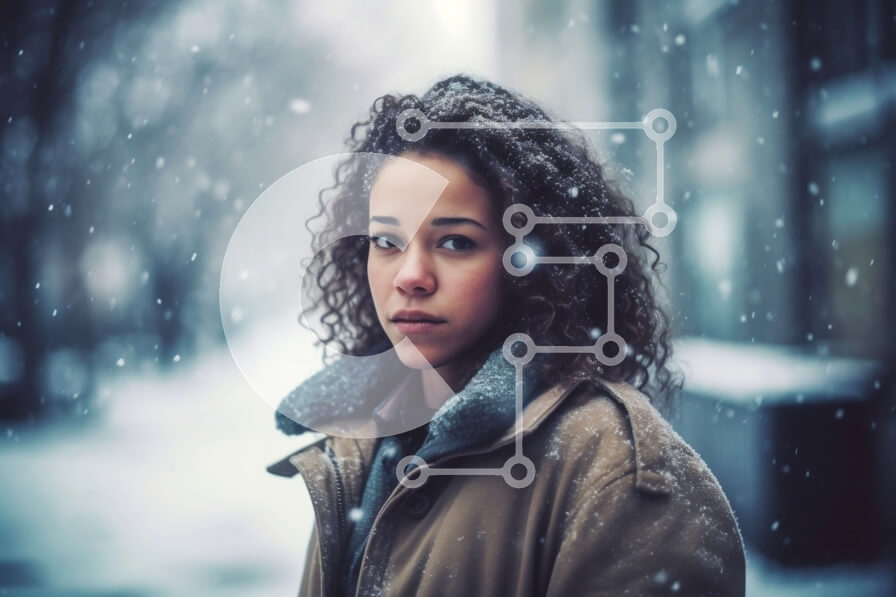 Intra Συλλεκτικό Ξύλινο Παζλ Plywood  4mm - Στοχαστική γυναίκα στη χειμερινή σκηνή Σε Ξύλινο Κουτί - Διαστάσεις Puzzle: 10x10 cm – 25 κομμάτια