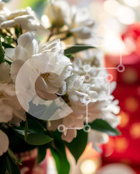 Intra Συλλεκτικό Ξύλινο Παζλ Plywood  4mm - Λευκά λουλούδια σε βάζο και κόκκινο κουτί δώρου στο τραπέζι Σε Ξύλινο Κουτί - Διαστάσεις: 10x10 cm – 25 κομμάτια